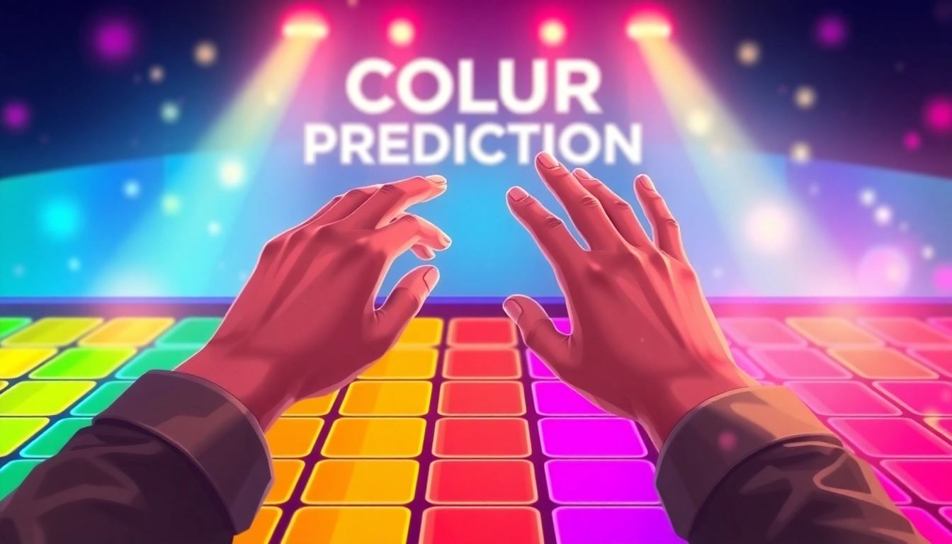 Engage in a thrilling color prediction game with colorful tiles and lively betting atmosphere.