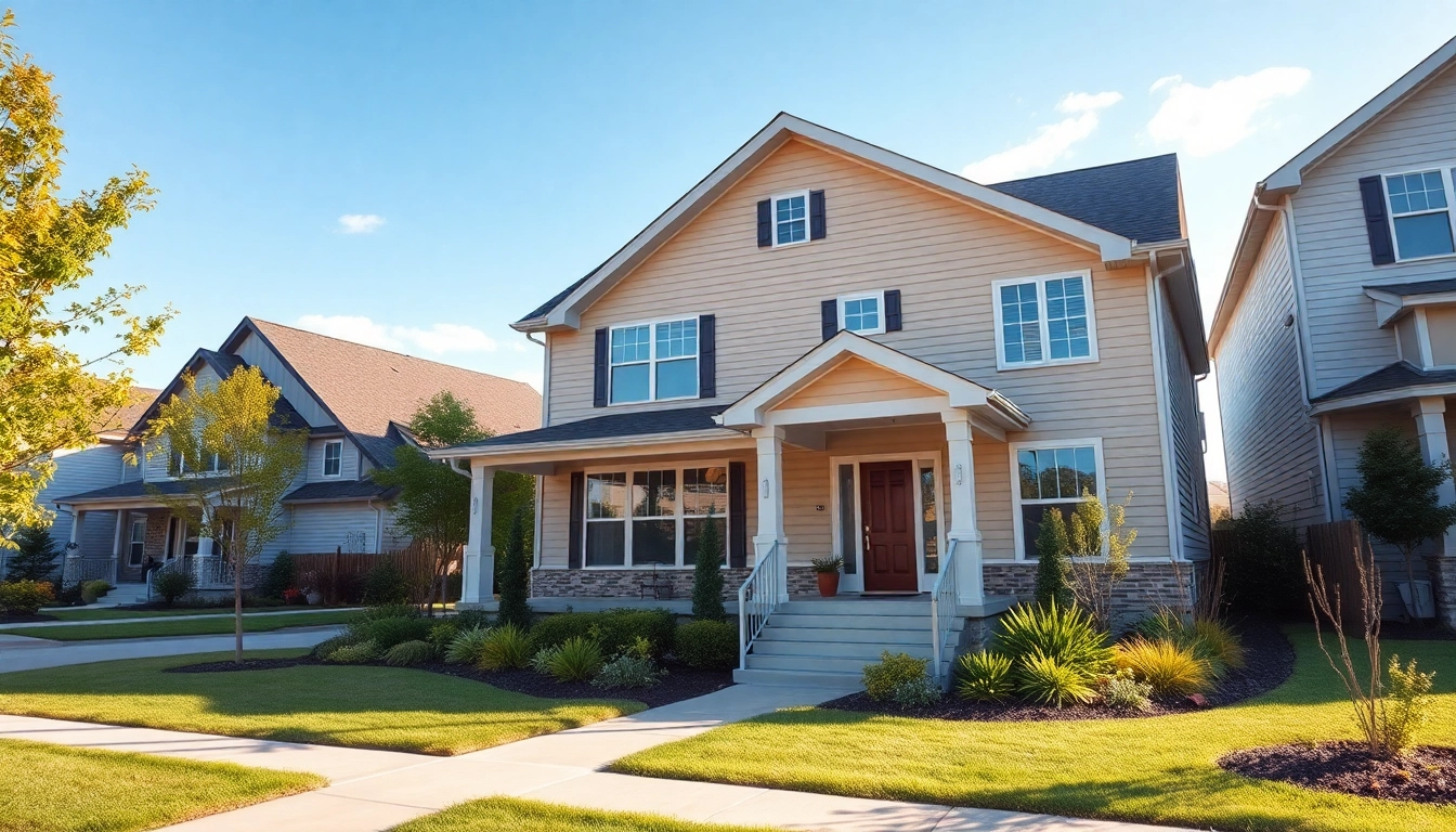 Buy a house in a tranquil neighborhood featuring a beautifully landscaped modern home.