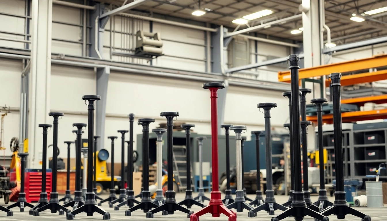 Adjustable pipe stands showcasing robust construction and varied heights for versatile welding applications.