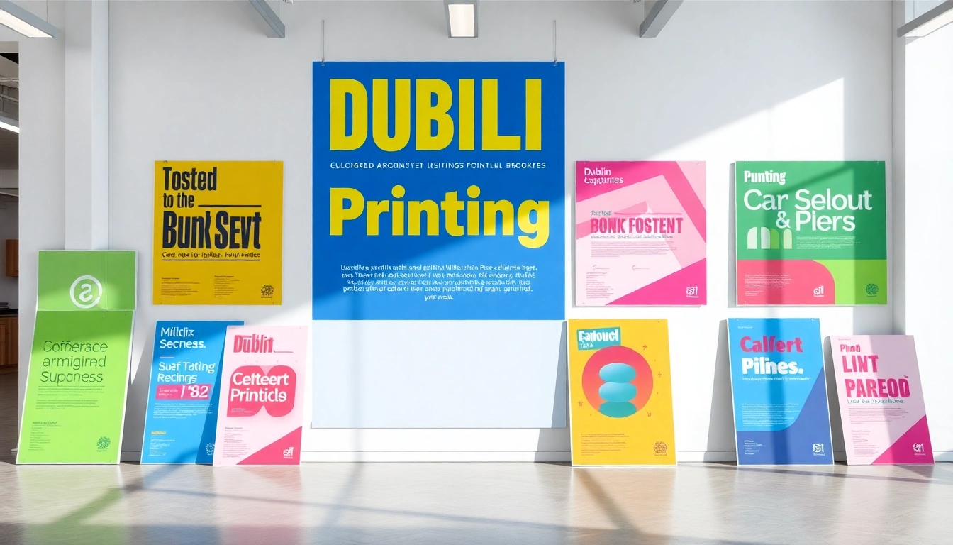 Showcasing vibrant poster printing Dublin examples with diverse sizes and design styles.