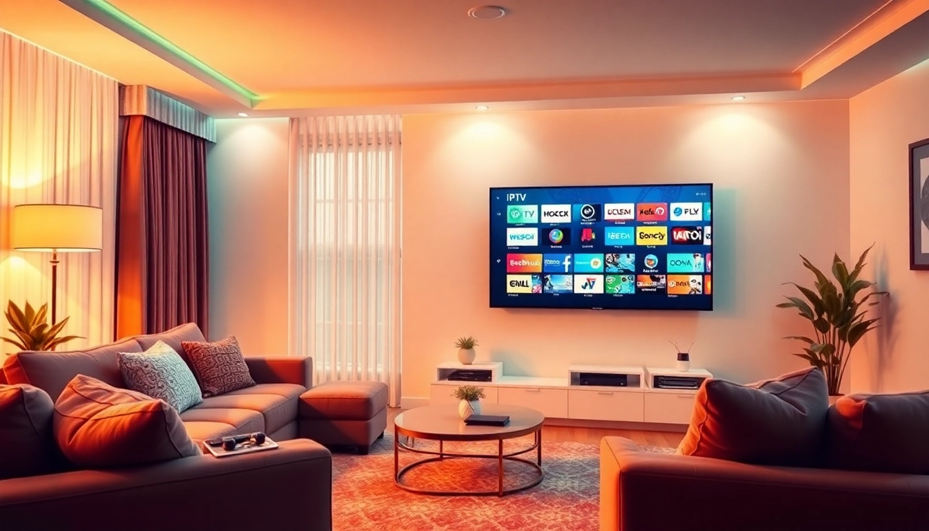 Watch IPTV Suisse on a stylish TV in a cozy living room setting, showcasing modern design.