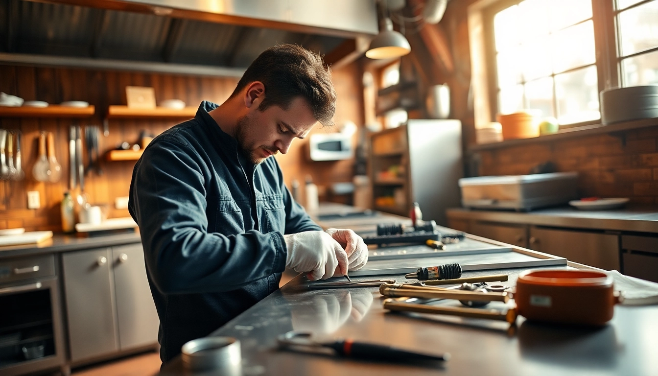 Technician conducting a prep table repair with tools, enhancing functionality and efficiency.