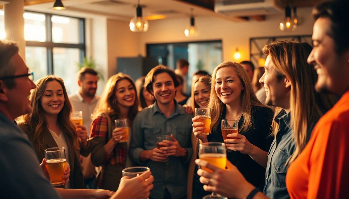 Guests enjoying an After Work Party, engaging in conversation and laughter at a lively venue.