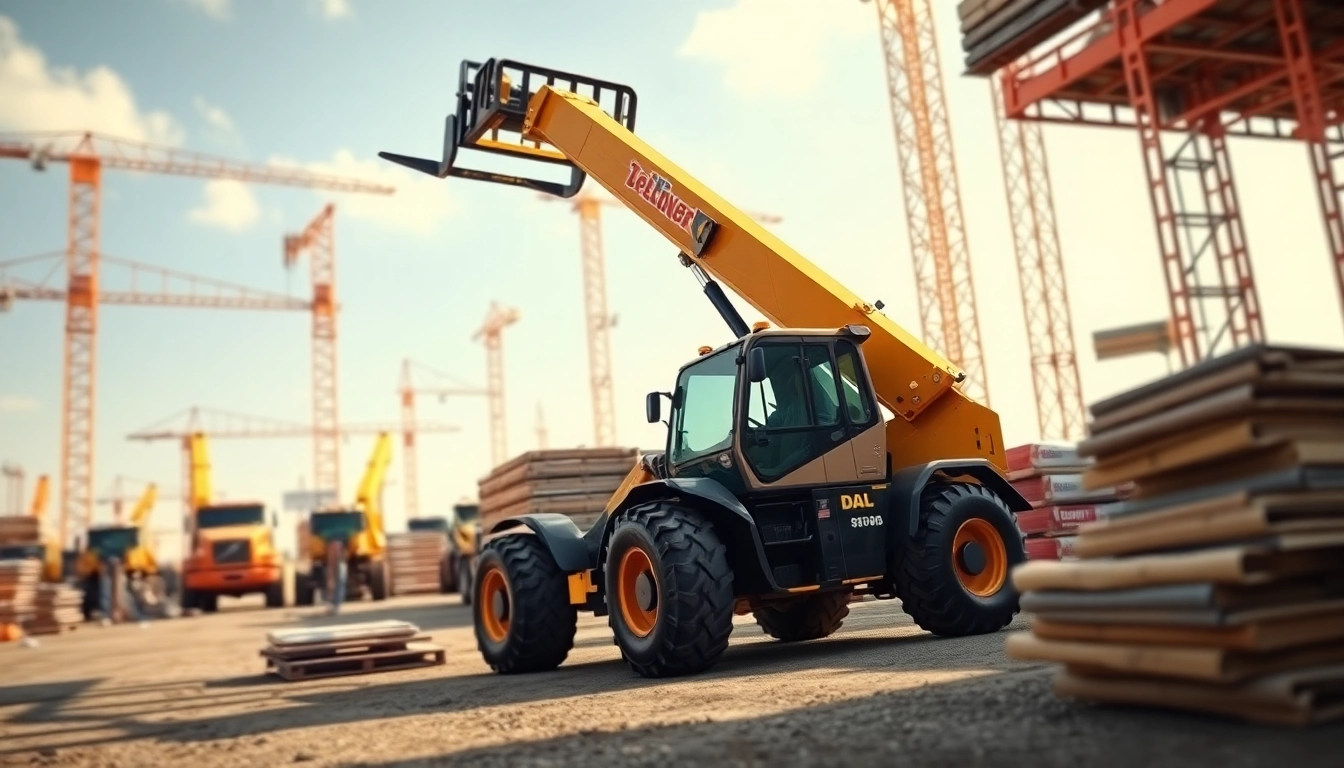 Showcasing a telehandler financing opportunity with construction equipment in action.