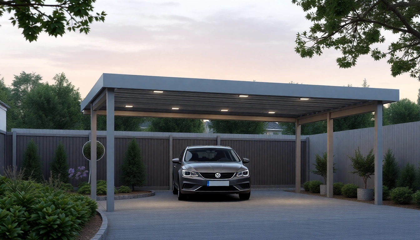 Stilvoller Carport Metall schützt Fahrzeuge und wertet den Garten auf.