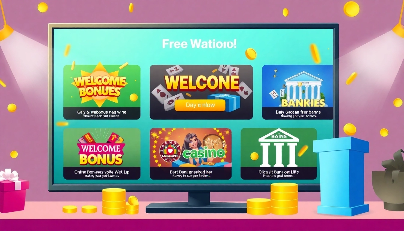 Showcase of enticing welcome bonuses available from online casinos and banks.