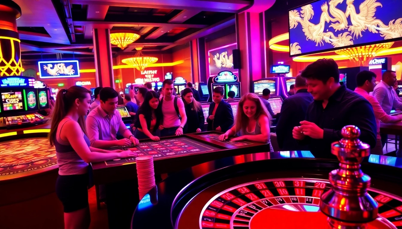 Discover an enticing welcome bonus at a lively casino with players enjoying games.