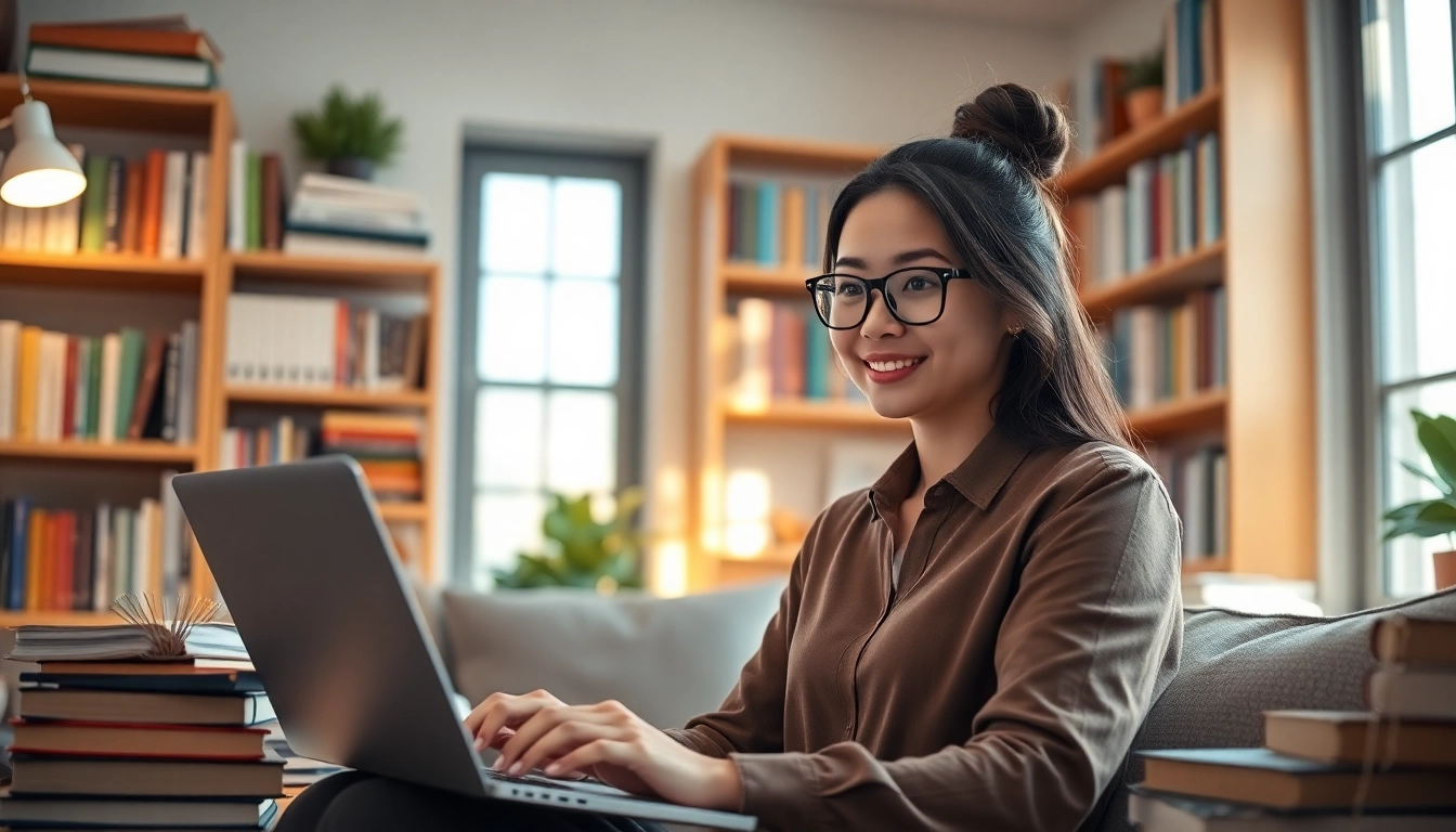 Buy distance learning masters degree with a professional student in a cozy home setting.