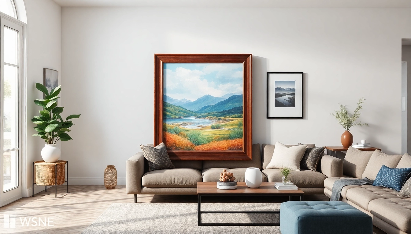 Showcase a beautiful 24x36 frame enhancing a modern living room's decor.