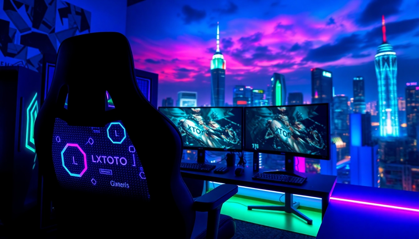 Permainan LXTOTO dengan setup gaming modern yang memukau, diatur di dalam ruangan yang cerah.